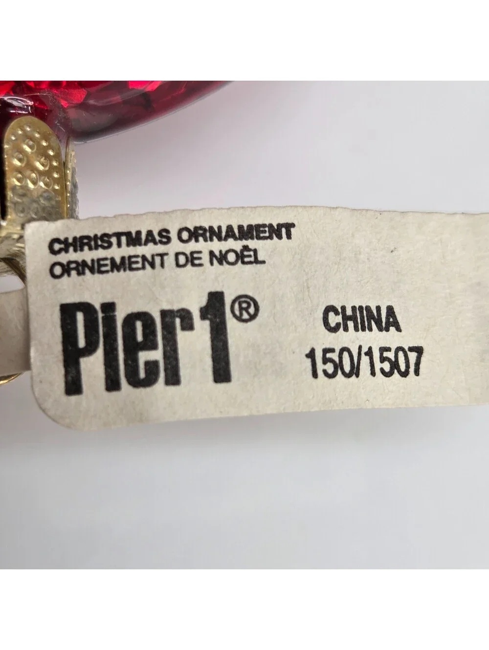 Pier 1 Red Glitter Glass Gold Cross Gem Christmas Ornaments Set of 3